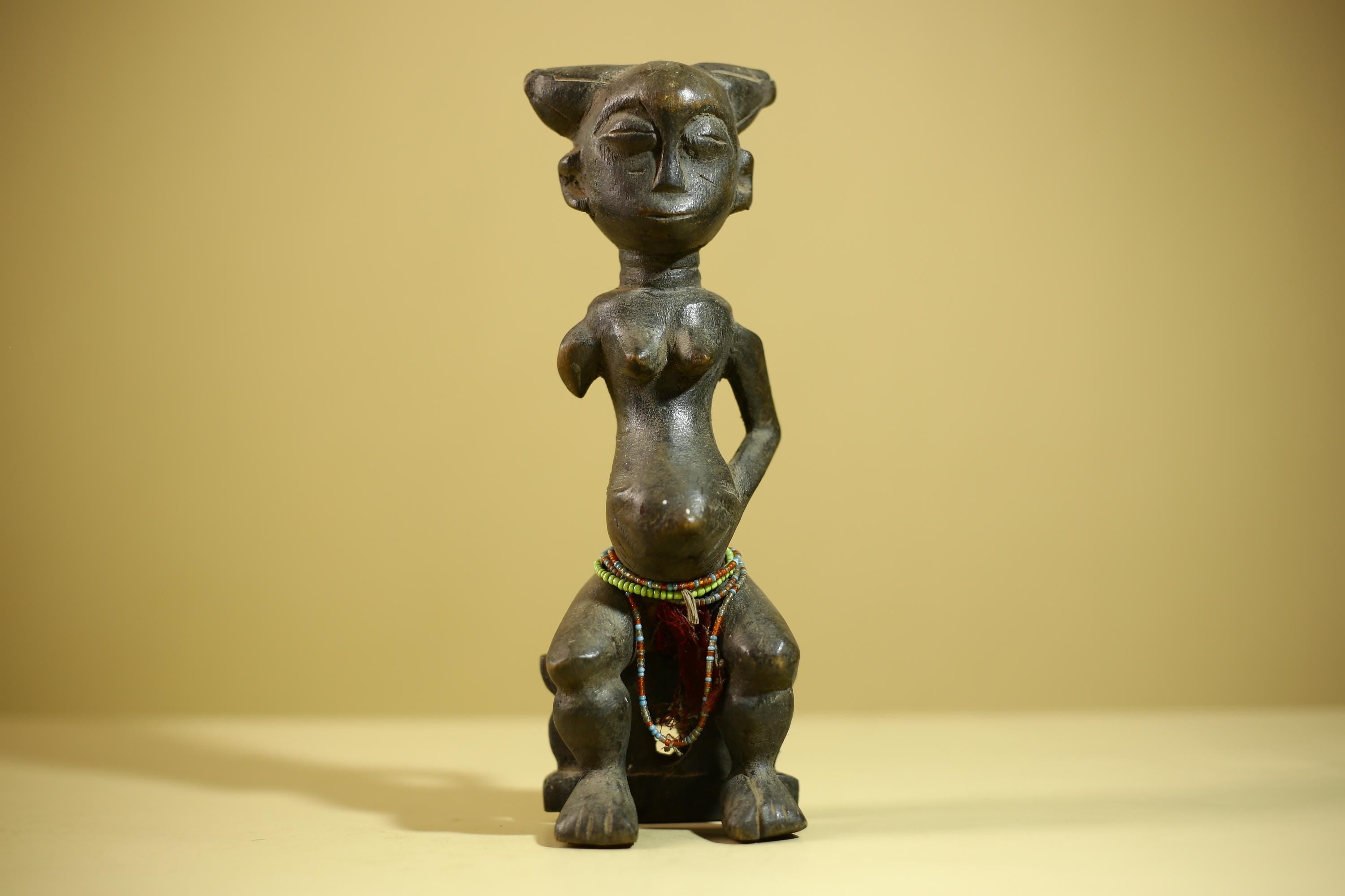 African Female Sculpture Wood Figure Beaded Waist Tribal Art Statue-G6344