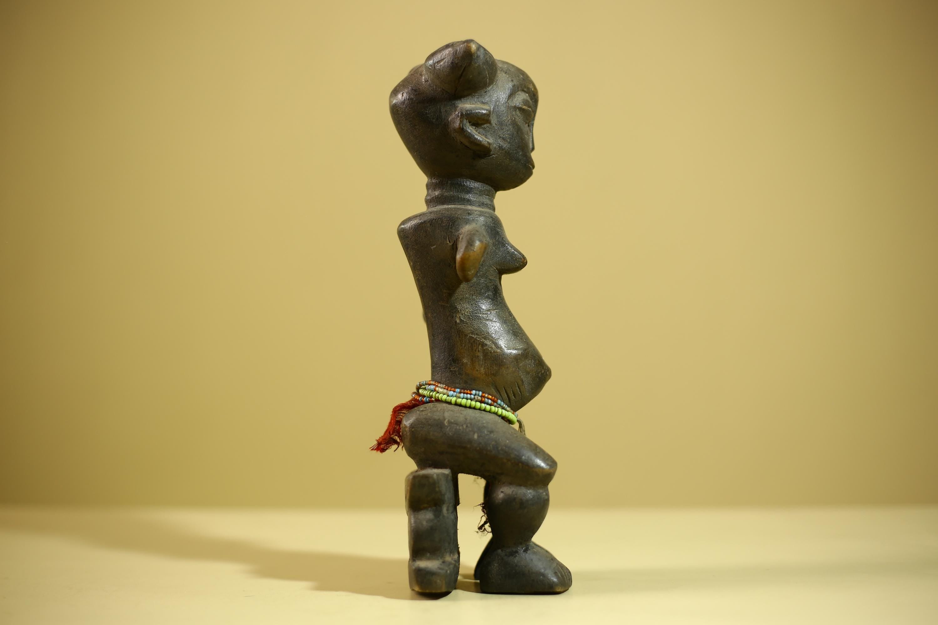 African Female Sculpture Wood Figure Beaded Waist Tribal Art Statue-G6344