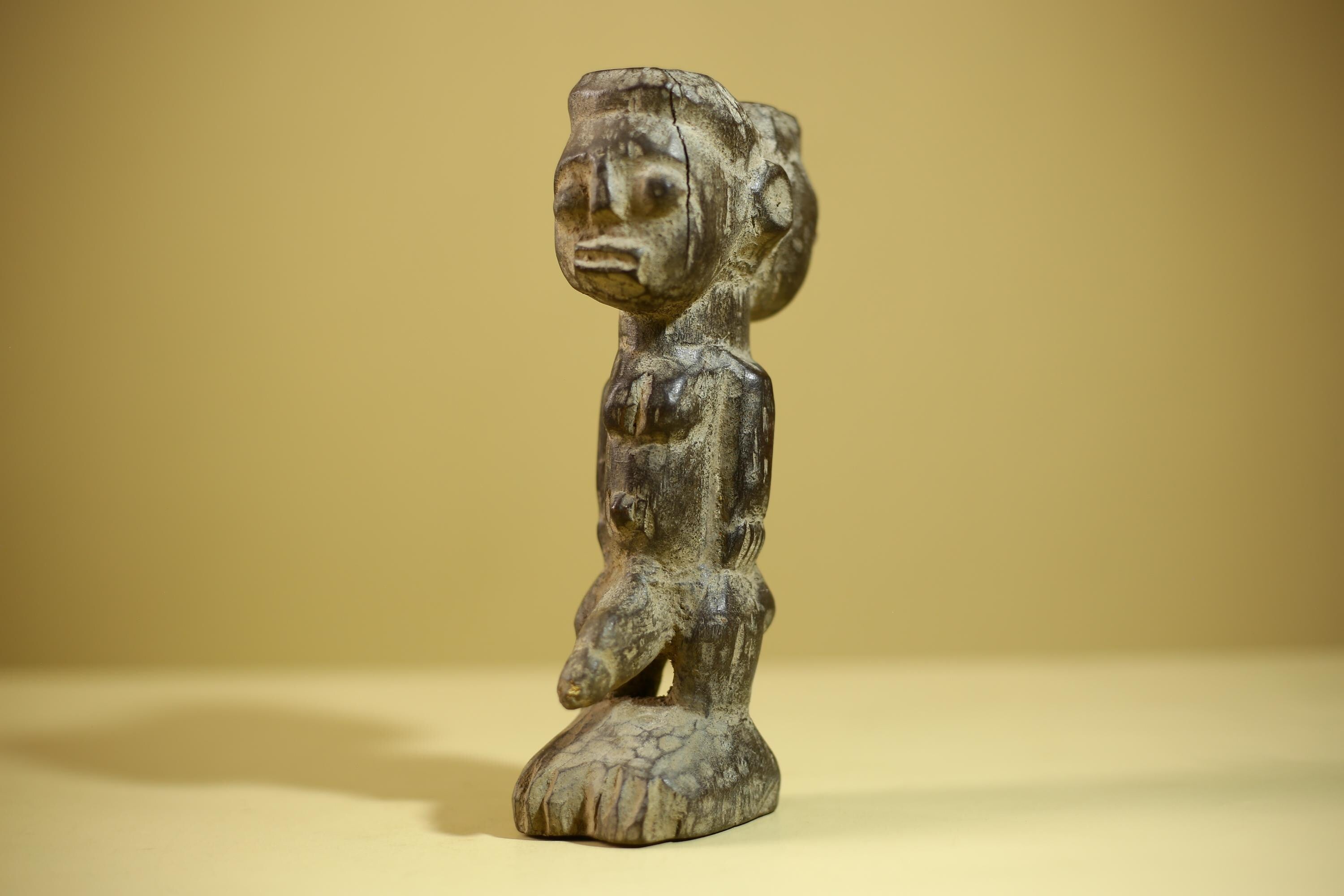 African Tribal Figure Wood Sculpture Primitive Carving Male Statue Artifact-G6345
