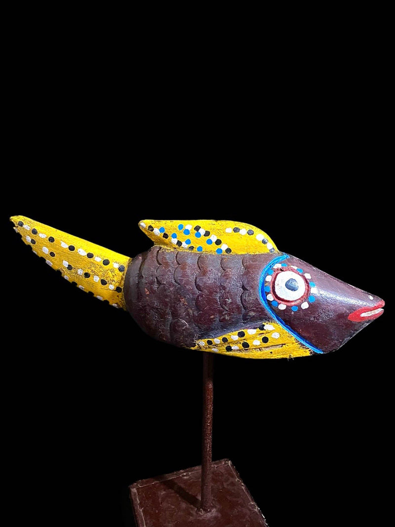 African fish mask wooden mask carved fish vintage art tribal