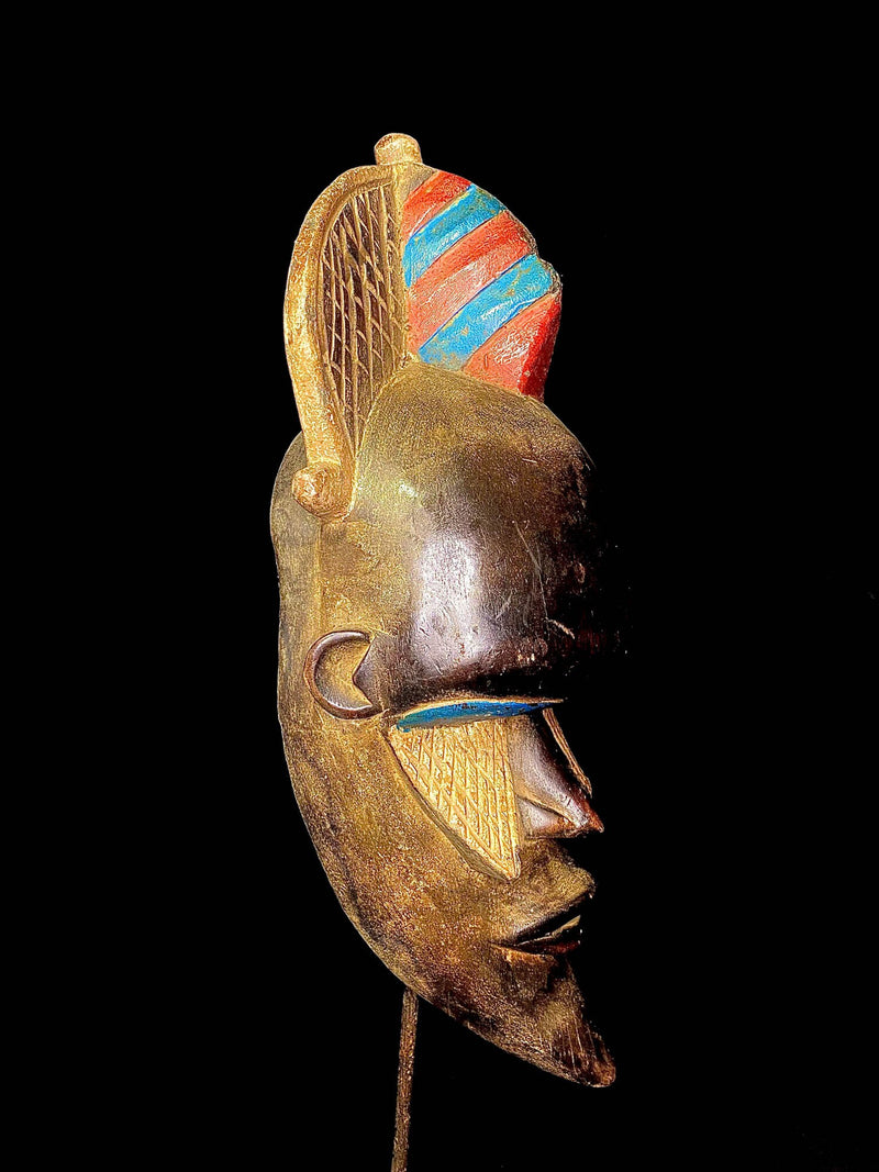 African Mask Tribal Face Mask Wood Hand Carved Wall Hanging Tribal Art Vintage Wooden Carved African Wood African Baule mask-2515