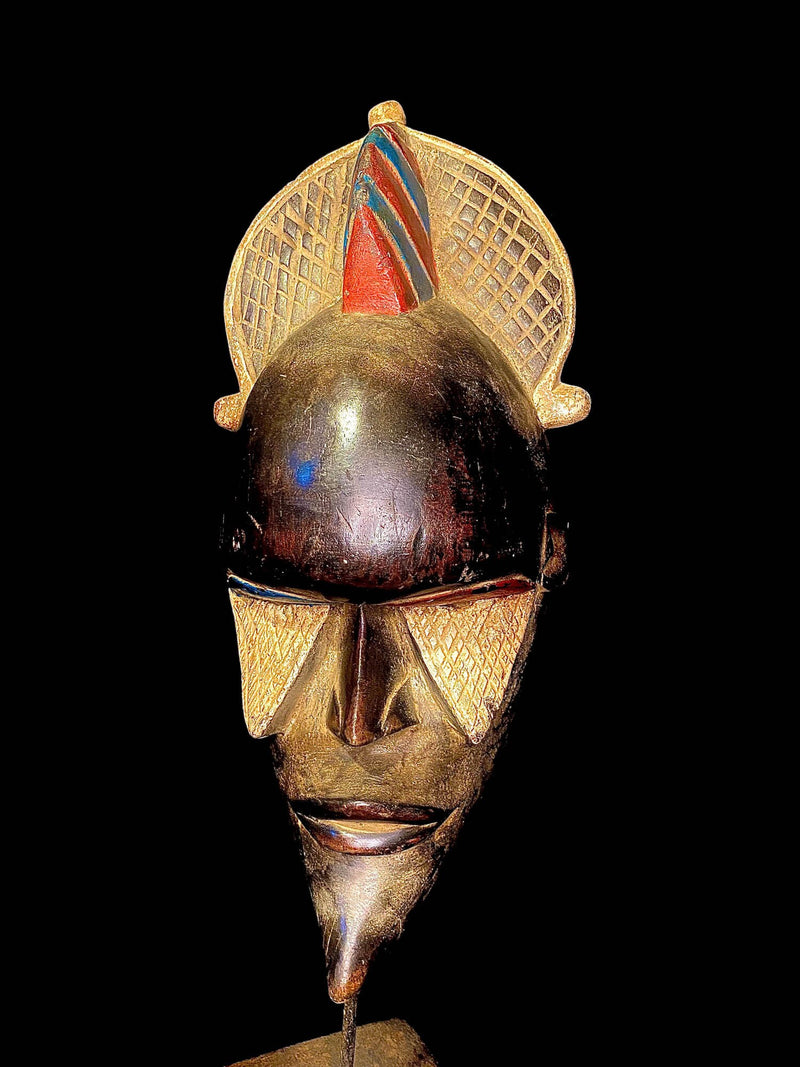 African Mask Tribal Face Mask Wood Hand Carved Wall Hanging Tribal Art Vintage Wooden Carved African Wood African Baule mask-2515