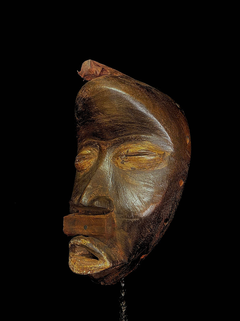 African Mask antiques tribal Face vintage Wood Carved Hanging Dan Mask-5028