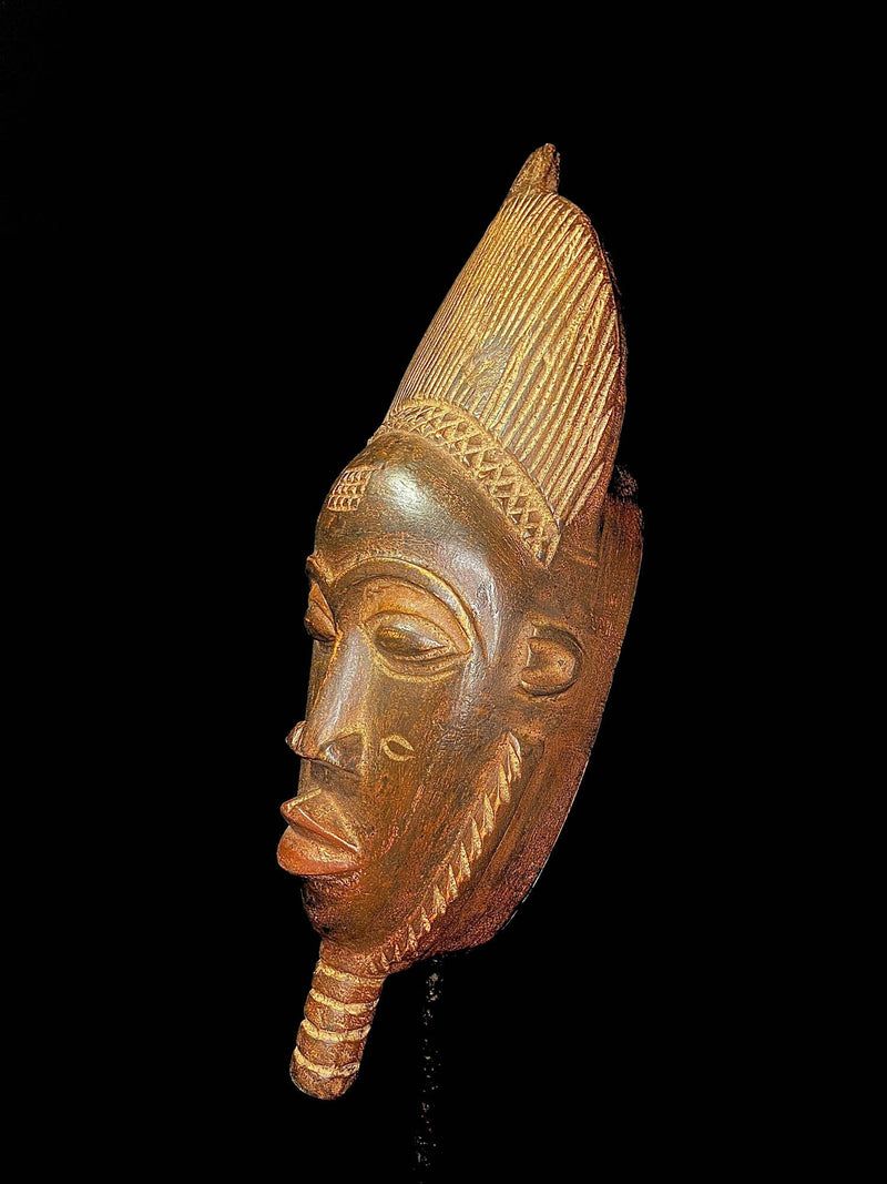 African Tribal Face Mask Wood Hand Carved Vintage Wall Hanging Guro-6615