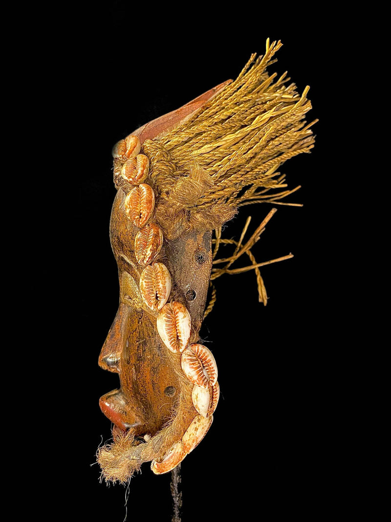 African Dan Tribe Wood Mask Liberia Cowrie Shells Large Authentic-6619