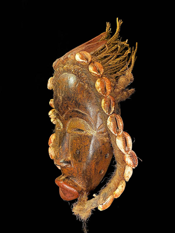 African Dan Tribe Wood Mask Liberia Cowrie Shells Large Authentic-6619