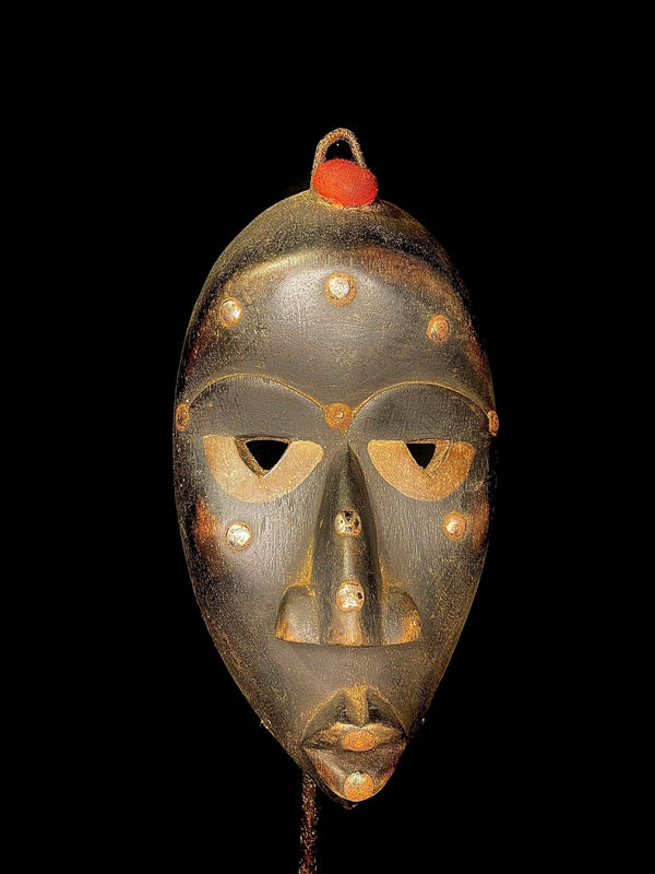 antique Wooden Mask Tribal Wood Carved Hanging Liberia Dan Passport Mask-6375