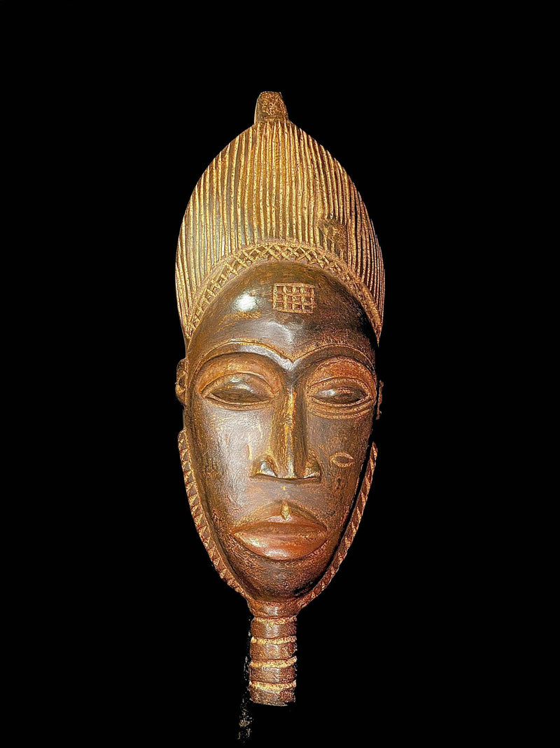 African Tribal Face Mask Wood Hand Carved Vintage Wall Hanging Guro-6615