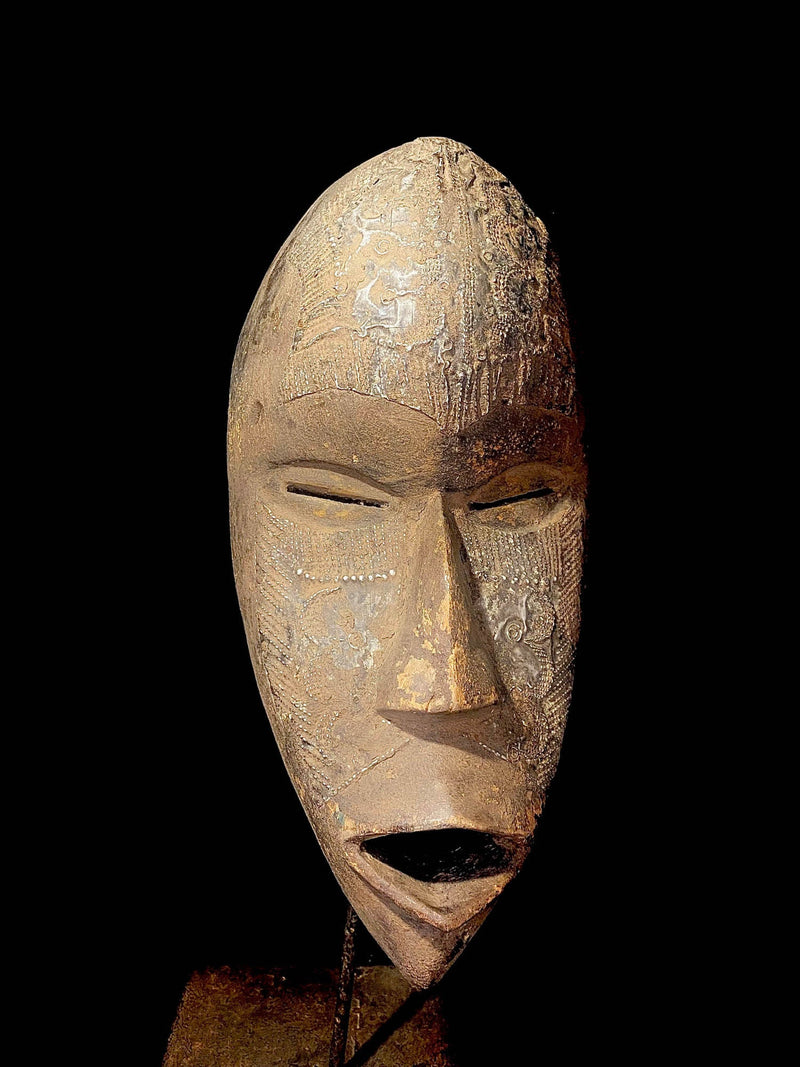 antique Handmade in Ghana by local artisans of the Ewe tribe Ghanaian Mask Metal-6593