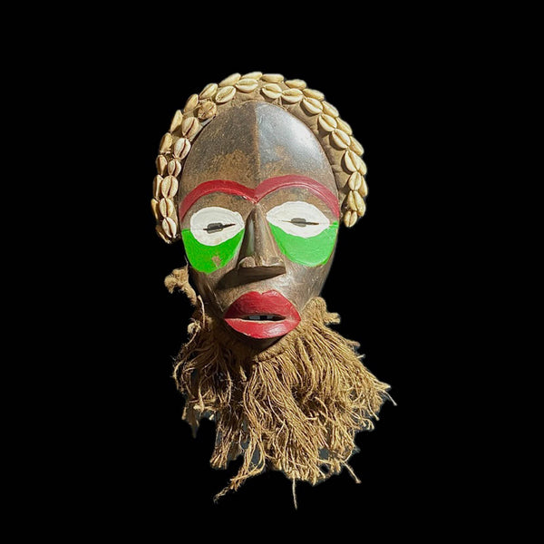 African Mask africa wood mask Tribal Mask Handmade vintage Fine Dan Mask  Dan mask shells-8155