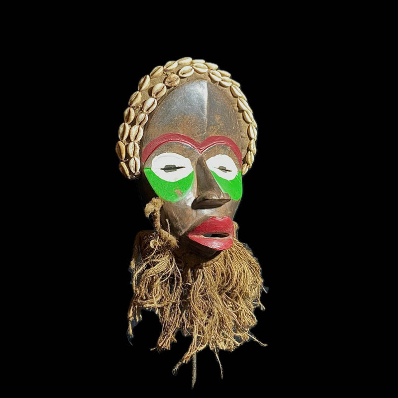 African Mask africa wood mask Tribal Mask Handmade vintage Fine Dan Mask  Dan mask shells-8155