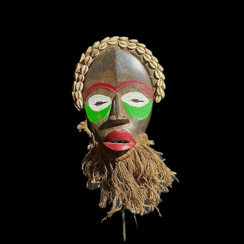 African Mask africa wood mask Tribal Mask Handmade vintage Fine Dan Mask  Dan mask shells-8155