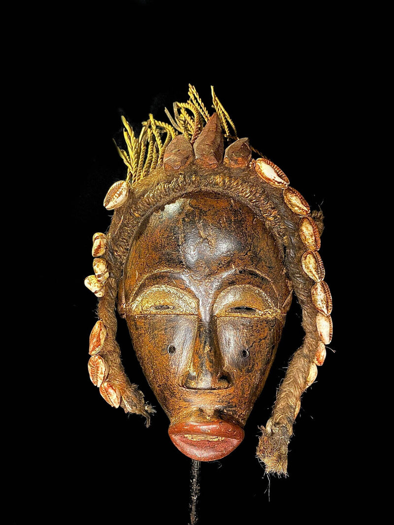 African Dan Tribe Wood Mask Liberia Cowrie Shells Large Authentic-6619