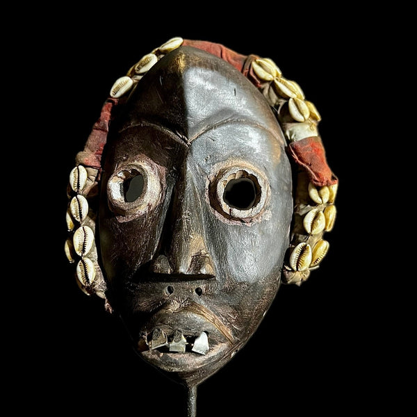 African Tribal Wooden African Dan Tribe Mask cowrie shells-9609