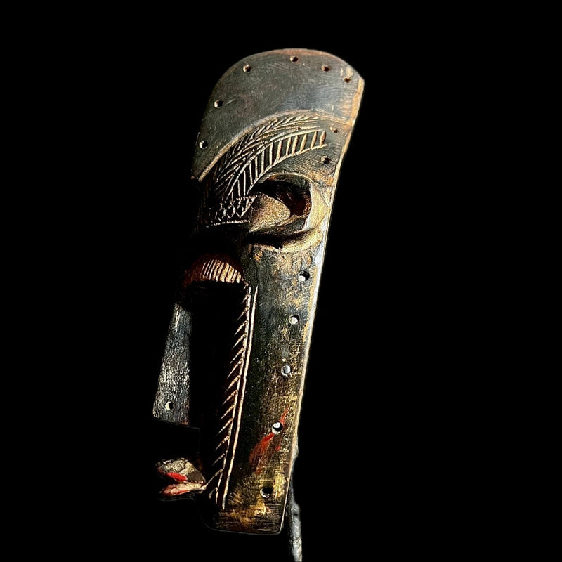 African Tribal Face Mask Wood Hand Carved Vintage Wall Hanging Baule West -9626