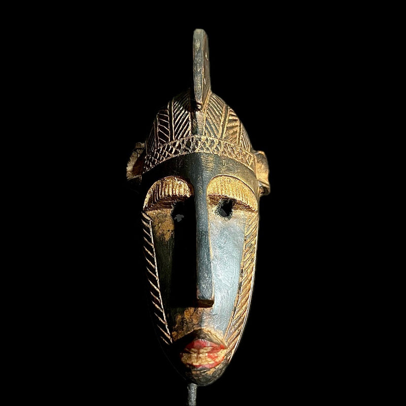 African Tribal Face Mask Wood Hand Carved Vintage Wall Hanging Baule West -9626