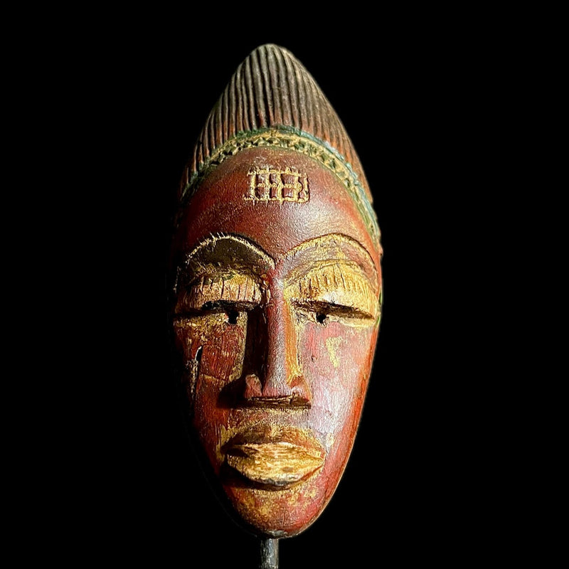 African Mask Tribal Face Mask Wood Hand Carved Wall Hanging mask antiques tribal Face vintage Wood Carved Hanging Baule Mask-9630