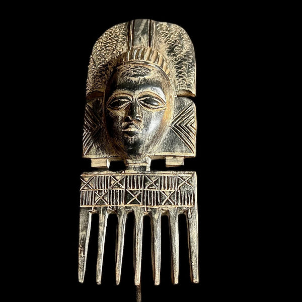 African figure West African Comb Wooden African Swahili Carved-9666