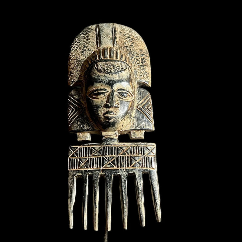 African figure West African Comb Wooden African Swahili Carved-9674